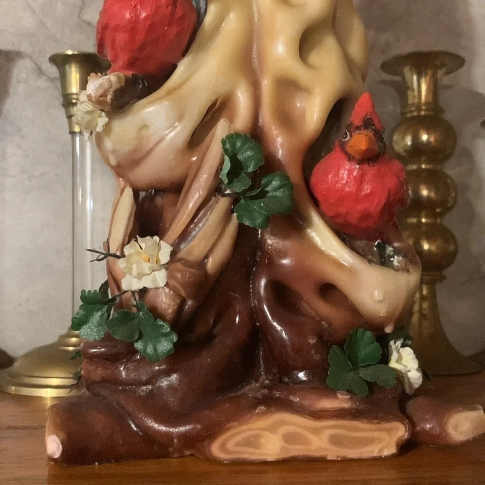 Vintage 1970s Hand Carved Wax Candle Sculpture With Cardinals Holiday Winter - Picture 17 of 17